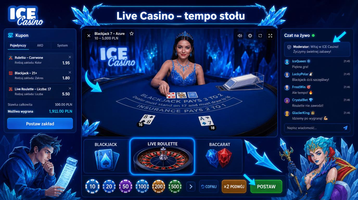 Krupier prowadzi akcję w strefie Live Casino.