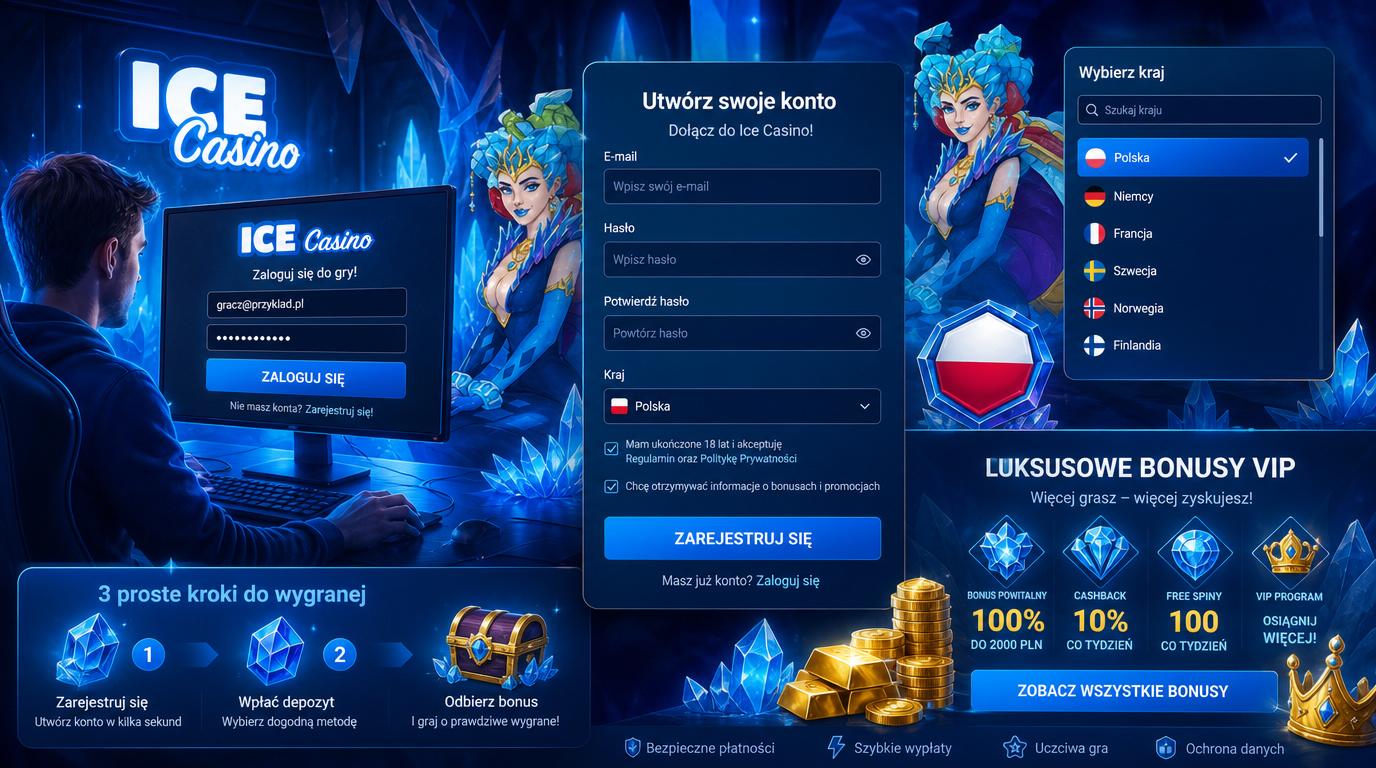 Rejestracja krok po kroku – formularz, dane, kraj Polska, bonusy VIP w tle