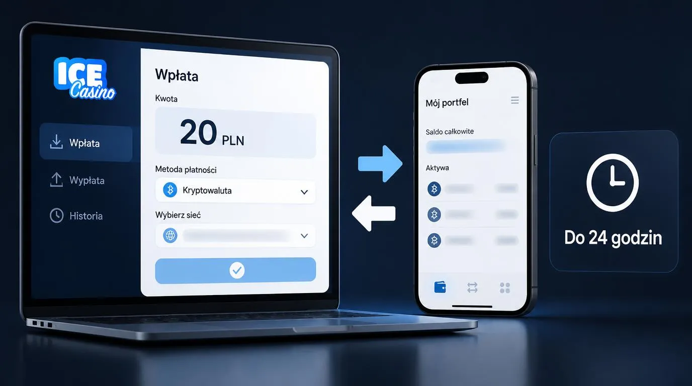 Panel płatności z kwotą 20 PLN, zegarem wskazującym 24 godziny i portfelem kryptowalutowym