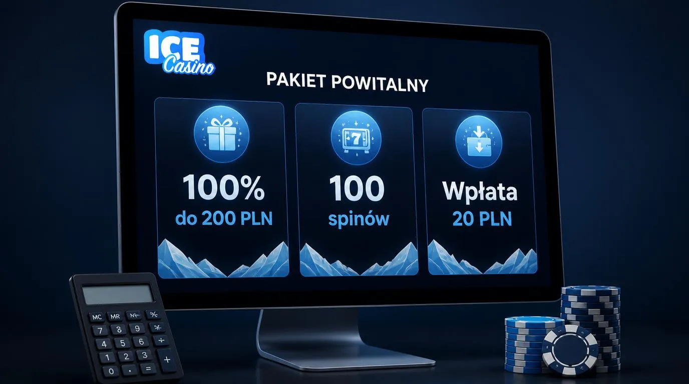 Panel bonusu powitalnego z ofertą 100% do 200 PLN, 100 spinami i wymaganą wpłatą 20 PLN